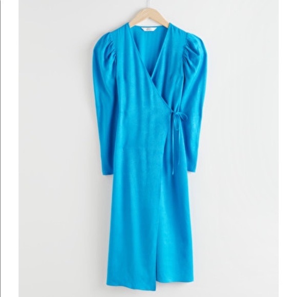 Dotted wrap satin turquoise dress - Picture 1 of 4